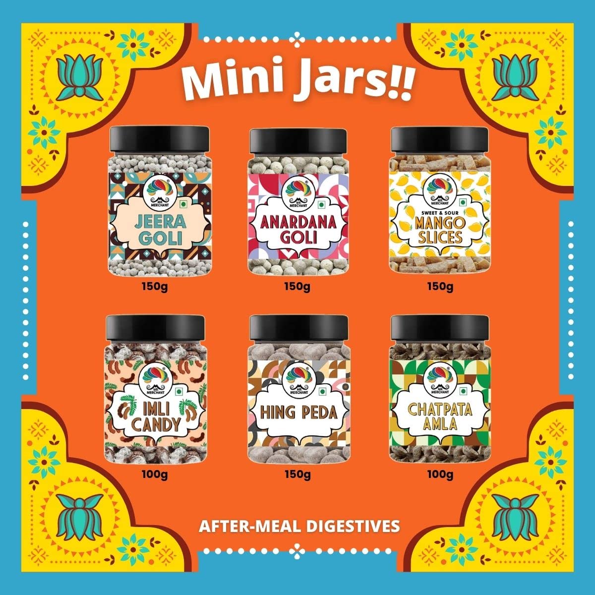 Pachak Churan Goli Trail Pack (Pack of 6) Anardana Goli 150g, Jeera Goli 150g, Mango Slice 150g, Imli Candy 100g, Hing Peda 150g, Chatpata Amla Candy 100g