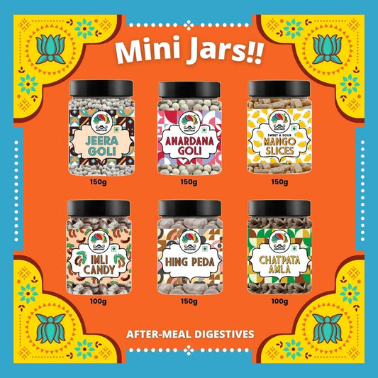 Pachak Churan Goli Trail Pack (Pack of 6) Anardana Goli 150g, Jeera Goli 150g, Mango Slice 150g, Imli Candy 100g, Hing Peda 150g, Chatpata Amla Candy 100g